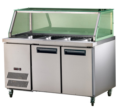 gn pan cold food underbench fridge with glass canopy salad worktop pizza counter chiller sandwich preparation bar